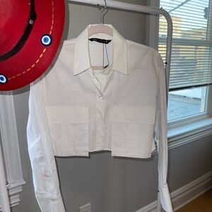 ZARA White Cropped Button-Up Shirt